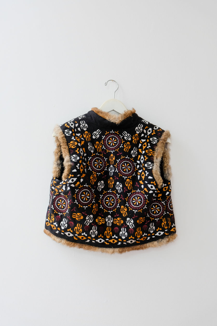Antik Batik Vest with Fur, Size Small