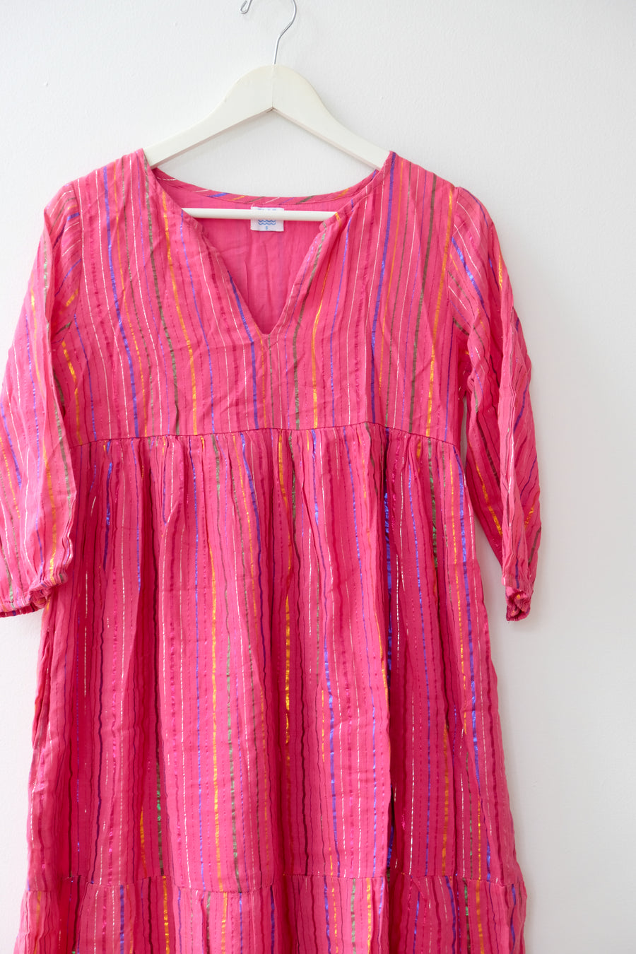 Pink Metallic Midi Dress, Size Small