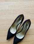 Emy Mack Black Satin Kitten Heel, Size 9.5