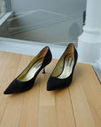 Emy Mack Black Satin Kitten Heel, Size 9.5