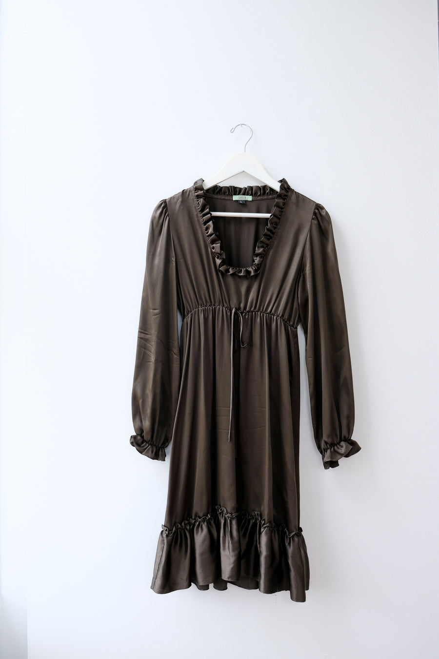 Vintage Silk Olive Dress, Size Large