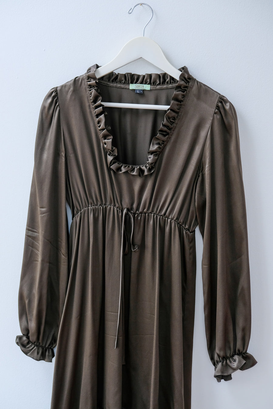 Vintage Silk Olive Dress, Size Large