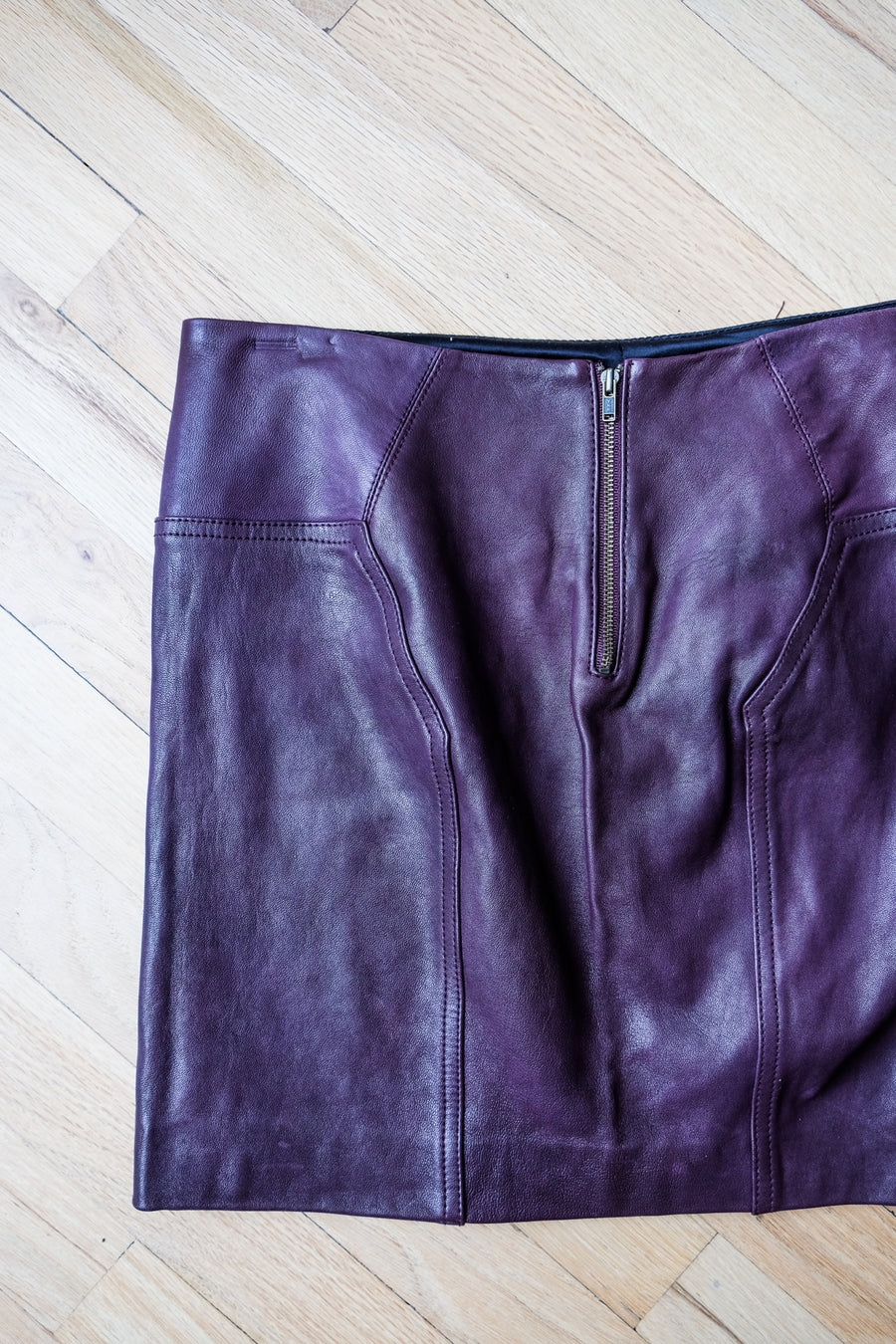 DVF Purple Leather Mini Skirt, Size 4