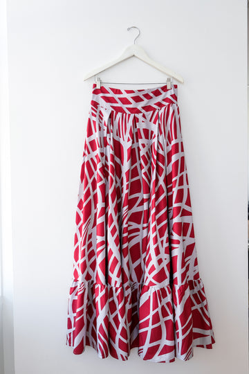 Red and Grey Maxi Skirt, Medium