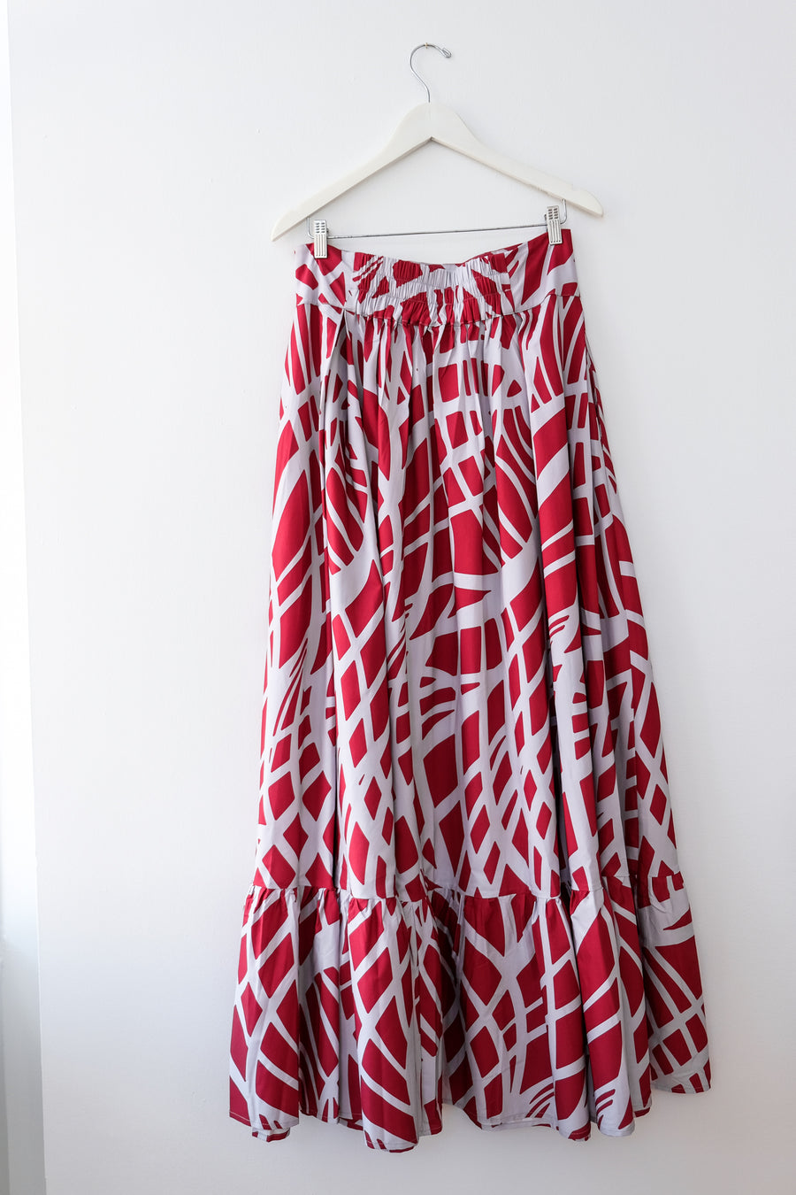 Red and Grey Maxi Skirt, Medium