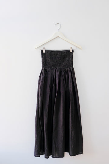 Linen Ruched Skirt in Black, Large