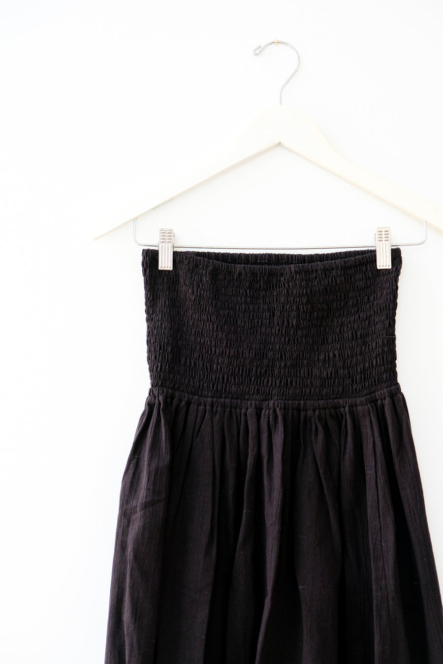 Linen Ruched Skirt in Black, Large
