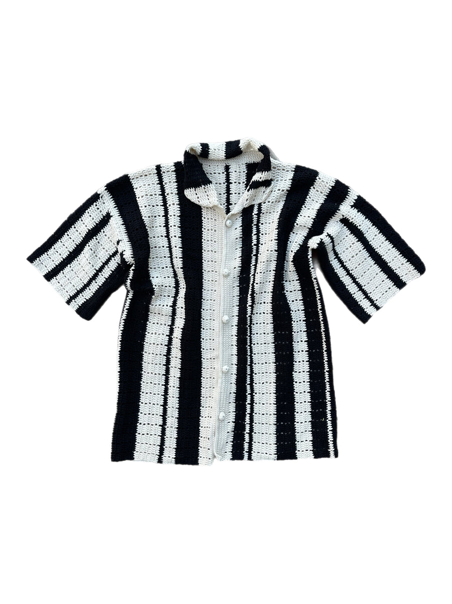 Knit Polo Shirt in Black Stripe