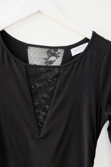 Velvet by Graham and Spencer Black Bodycon Midi Dress with Lace, Size Medium