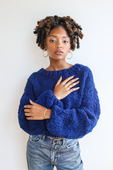 Hand-Painted Royal Blue Sweater
